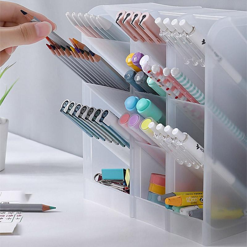 Four Grid Tilt Insert Pen Holder Makeup Brush Desktop Storage Case, Size S