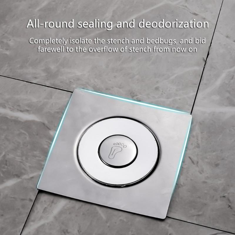 Foot Floor Drain Strainer Bounce Type Square Shower Drain Hair Catcher Strainer for Bathroom Shower Easy To Use