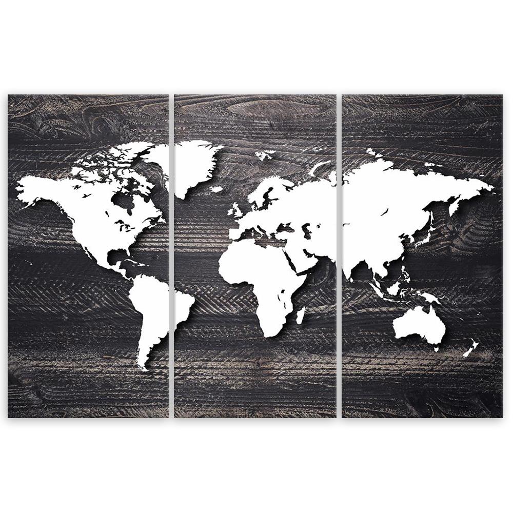 Three Piece Picture Canvas Print World Map Vintage