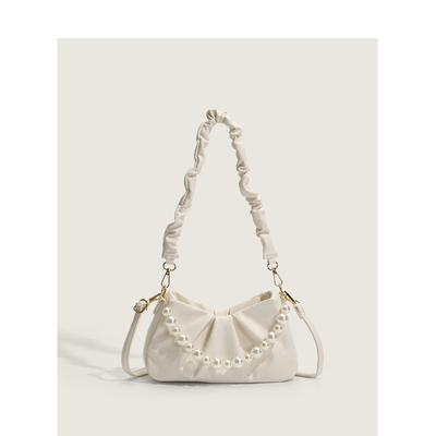 Sac nuage plissé d'été, sac sous le bras avec chaîne en perles, sac à bandoulière simple