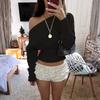 Women's Casual Fashion Off,Shoulder Color Short High,Waisted Slimming Sweater