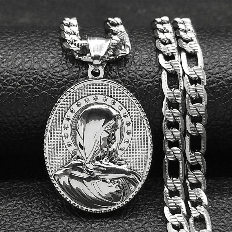 Religious Virgin Mary Hexagram Pendant Necklaces for Women Men Stainless Steel Our Lady of Guadalupe Catholic Necklace Jewelry