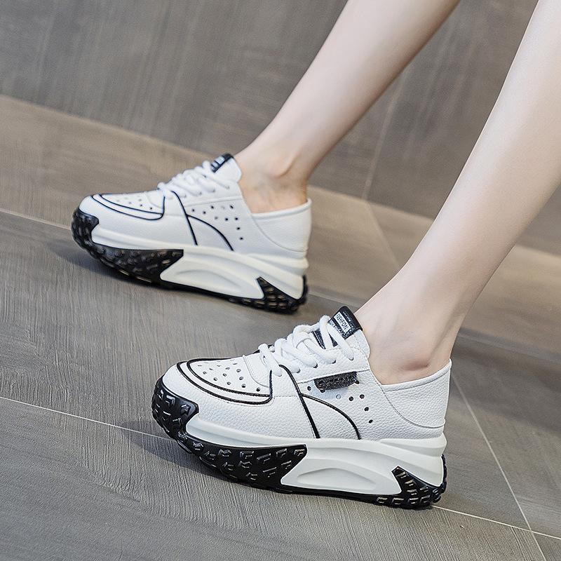 Fashion GKTINOO Genuine Leather Sandals Summer Brand Comfy Lace Up Platform Vulcanize Women Chunky Sneakers Hollow Summer Loafers Shoes
