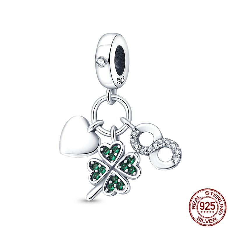 Original Charms Copper Lucky Four Leaf Clover Number Charms Beads Fits 3Mm Original Bracelet Women Diy Jewelry Gift