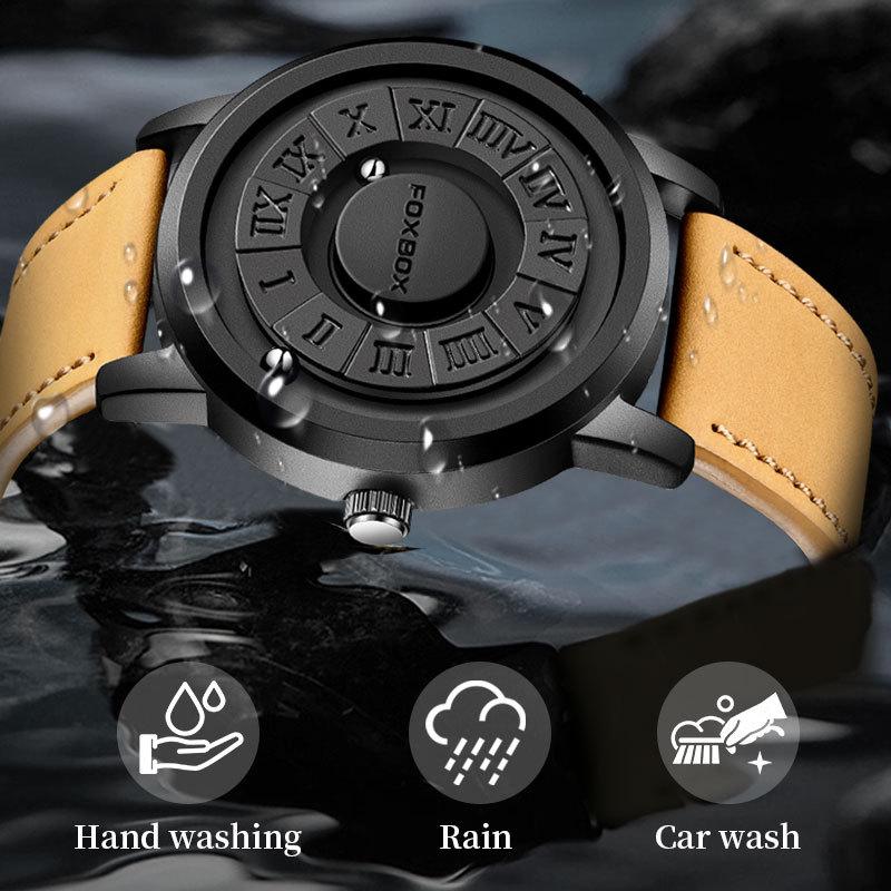 Fashion New Man Watch Creative Scrolling Pointer Magnetic Force Quartz Watch Genuine Leather Sport Men Watches Relogio Masculino