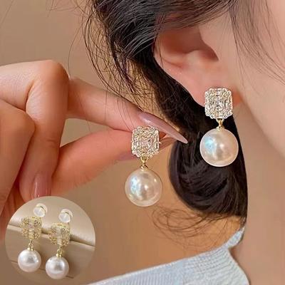 Pendientes de perlas de imitación de circón para mujer, nuevos pendientes de lujo sin perforación, clip para la oreja, accesorios para la oreja