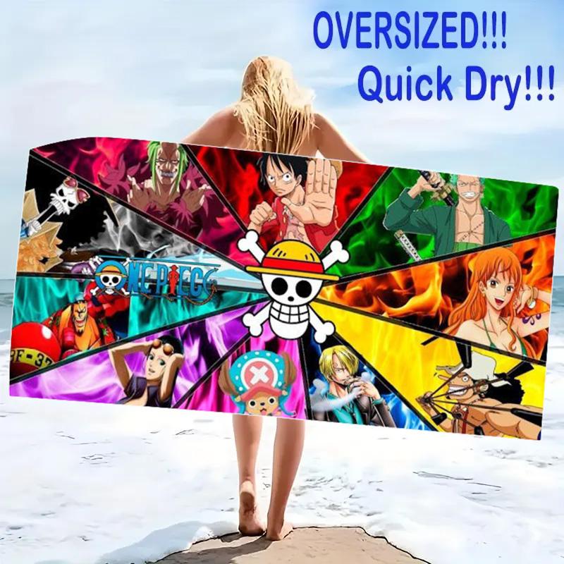 Japanese Anime Pirate Print Beach Towel, Large Soft Quick Dry Towel for Beach Camping Swimming