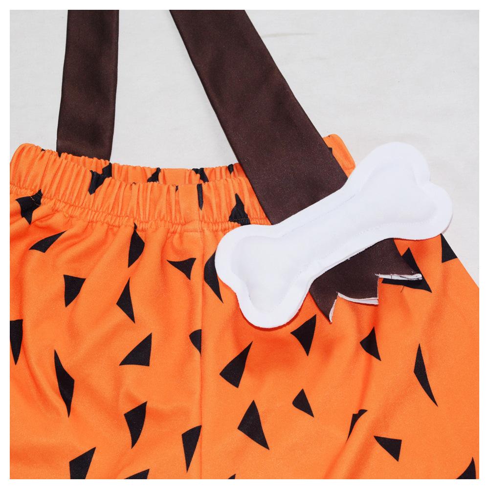 Fred Flintstone Kids Costume Set Halloween Role Play Shorts Outfit Orange