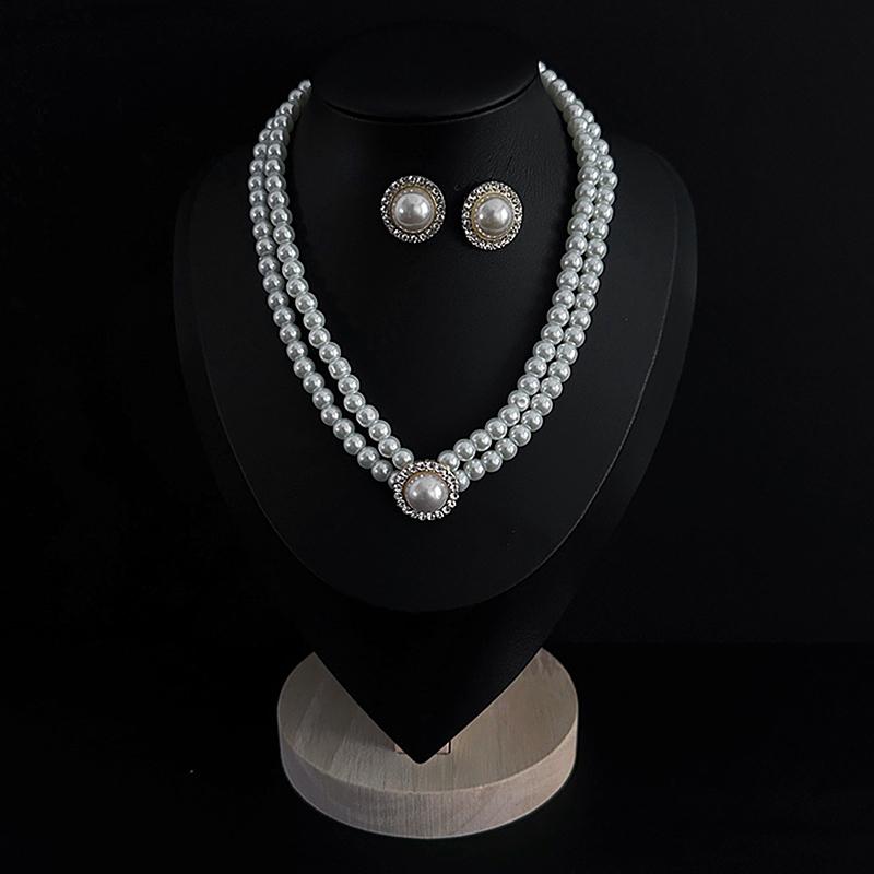 Elegant Vintage Pearl Necklace Earring Set Women Party Wedding Daily Decoration Jewelry
