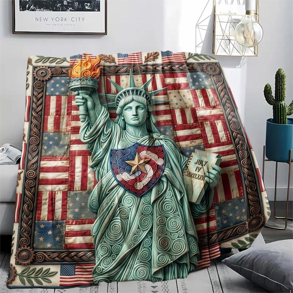 1Pc Egpyt Liberty Statue Patchwork Print Flannel Blanket High Quality Warm Comfortable Cover for All Seasons Perfect for Gifts Home Decor