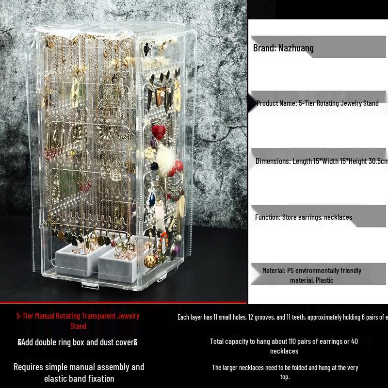 Multi-Layer Rotatable Jewelry Display Rack for Earrings, Necklaces, Rings, and Studs