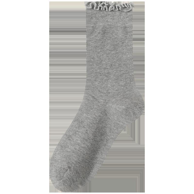 Women's Medium-Length Coffee-Colored Socks: Simple, Pure Color with Wood Ear Lace, Loose Fit, Perfect for Spring, Autumn, and Winter.