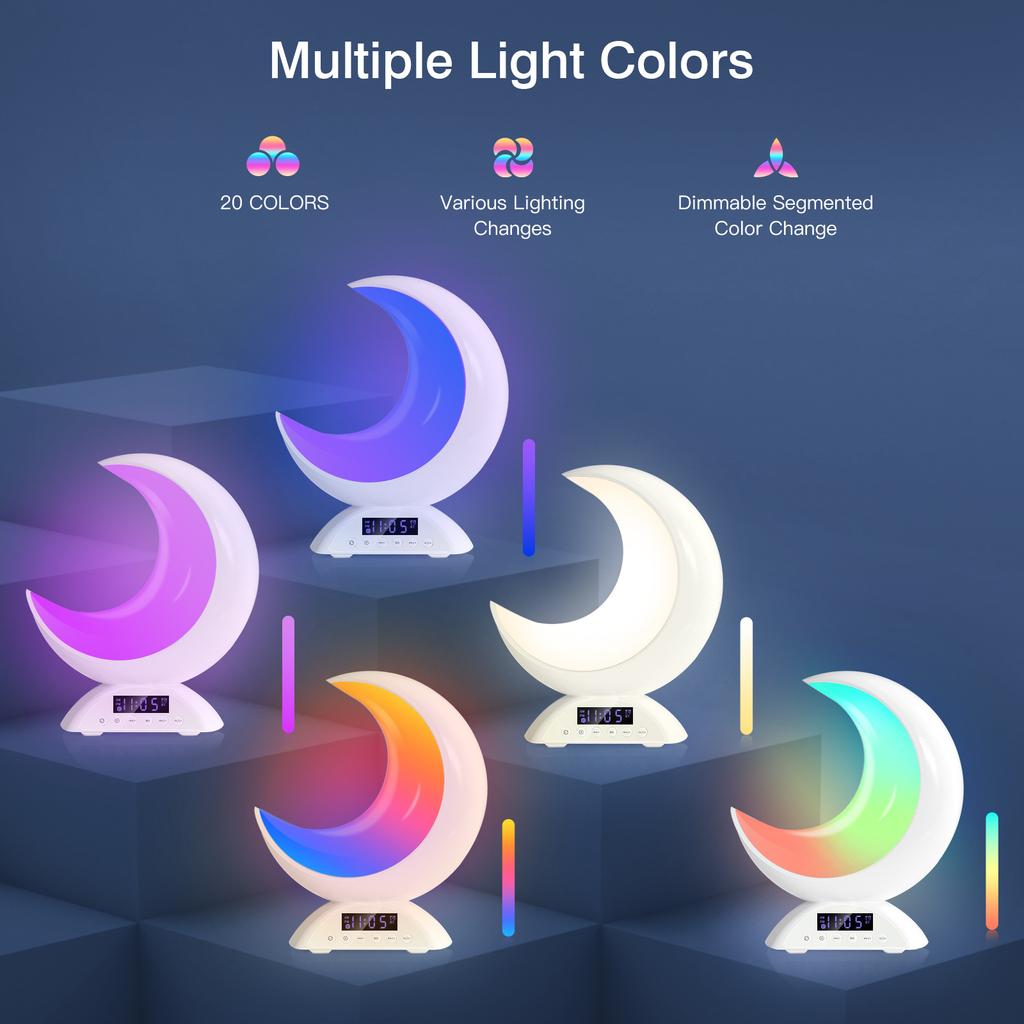 Mondlicht Wecker RGB Farbwechsel Licht Bluetooth Lautsprecher Szenen- und Musikmodus, Touch Dimmbar