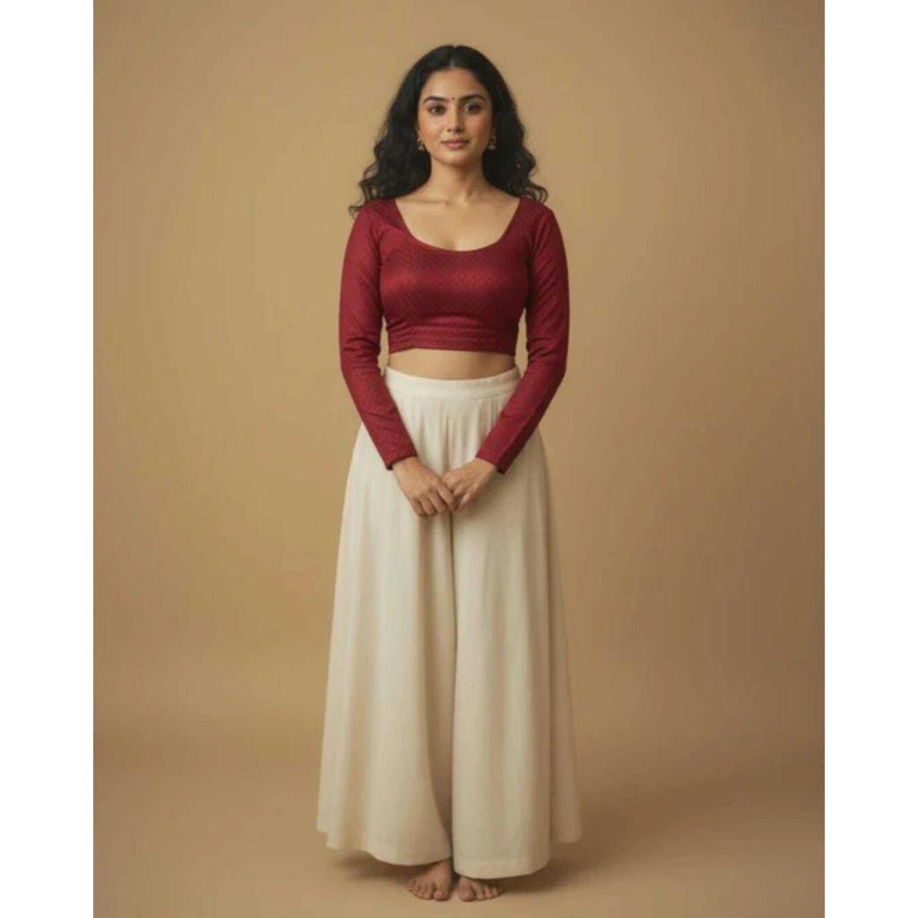 Women's Round Neck Ethnic Blouse Indian Bollywood Cotton Blend Crop Top Choli