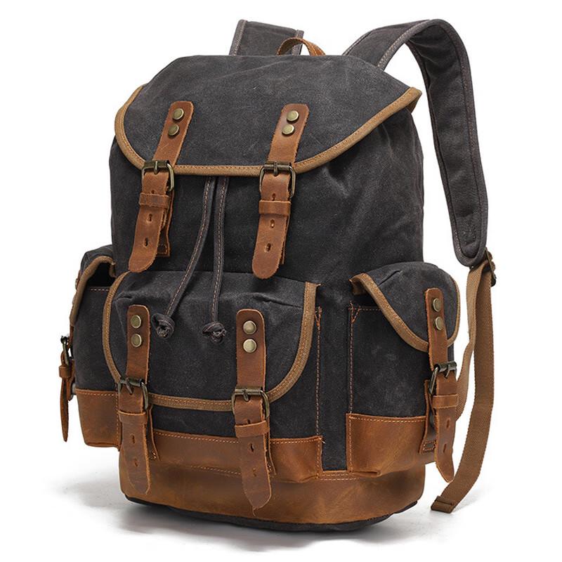 Li Shen Retro Waxed Canvas & Leather Backpack