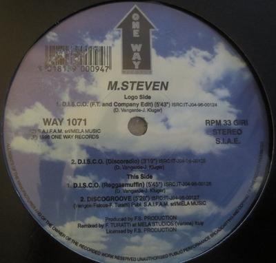 12inch Record M. STEVEN - D.I.S.C.O. WAY1071 One Way Records 1996 Italy Dance & Electronica Used