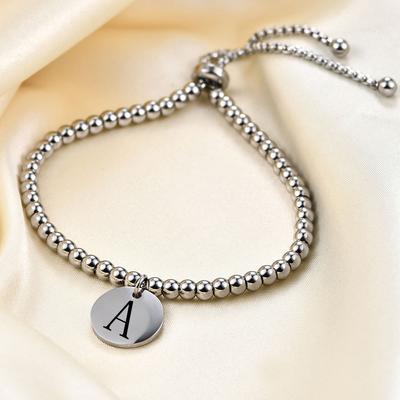 Simple Titanium Steel Beaded Bracelet Adjustable Round 26 English Letters