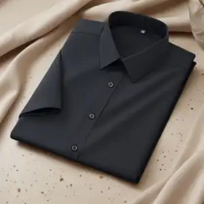 Letní pánská košile s krátkým rukávem Business Pracovní oděv Formální Elastická Nežehlivá Mačkavá Černá Bílá Košile