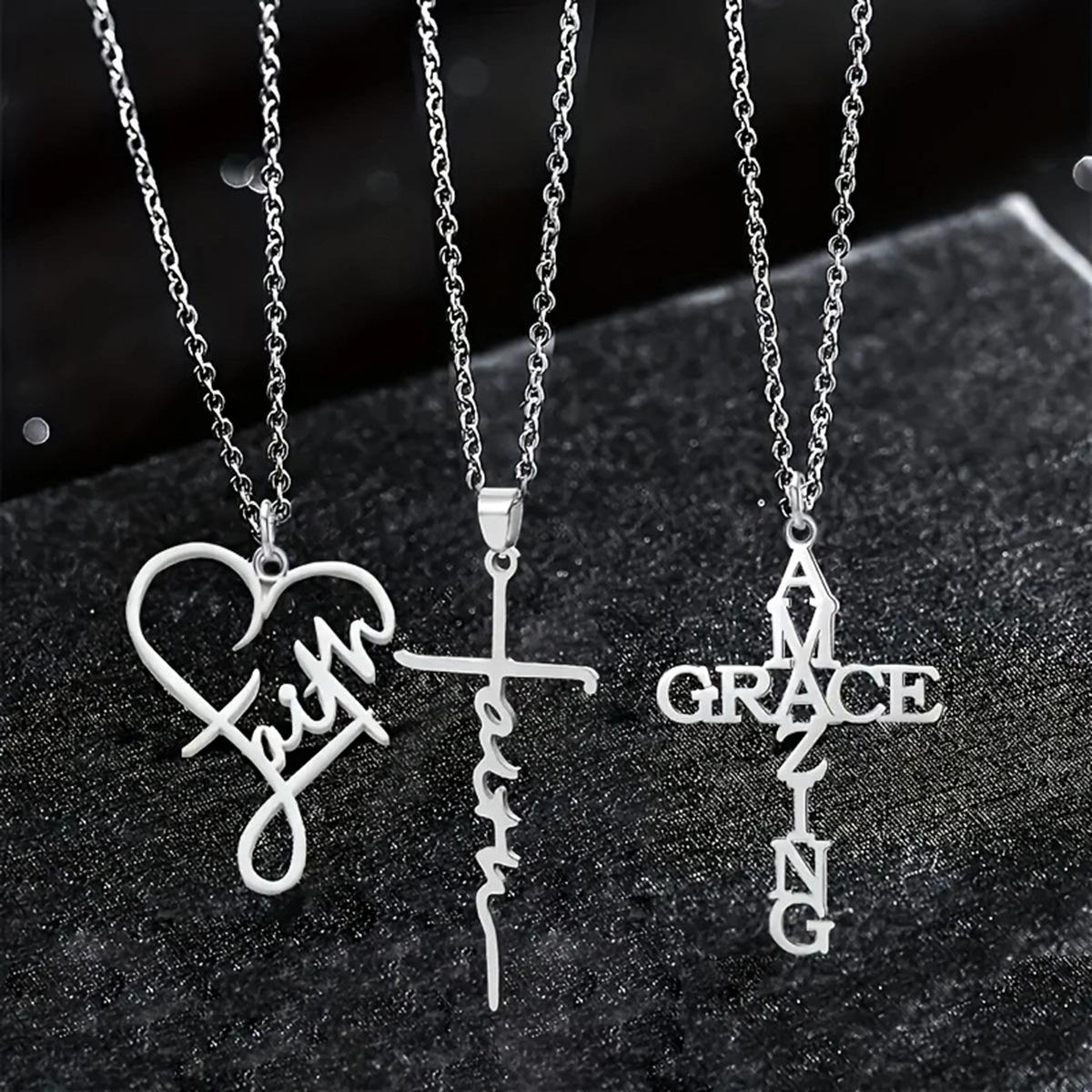 Europe and America Cross Border Bohemian Cross Pendant Clavicle Chain Letter Love Necklace Set 3-Piece Set