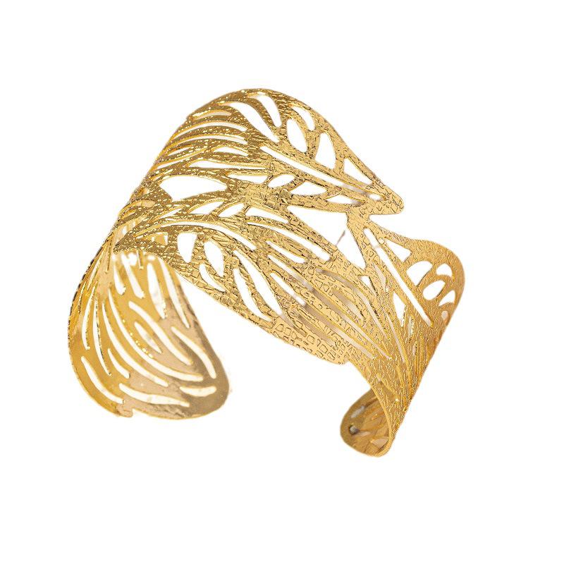 Women's Retro Leaf Open Bangle: Hollowed-Out Design Bracelet