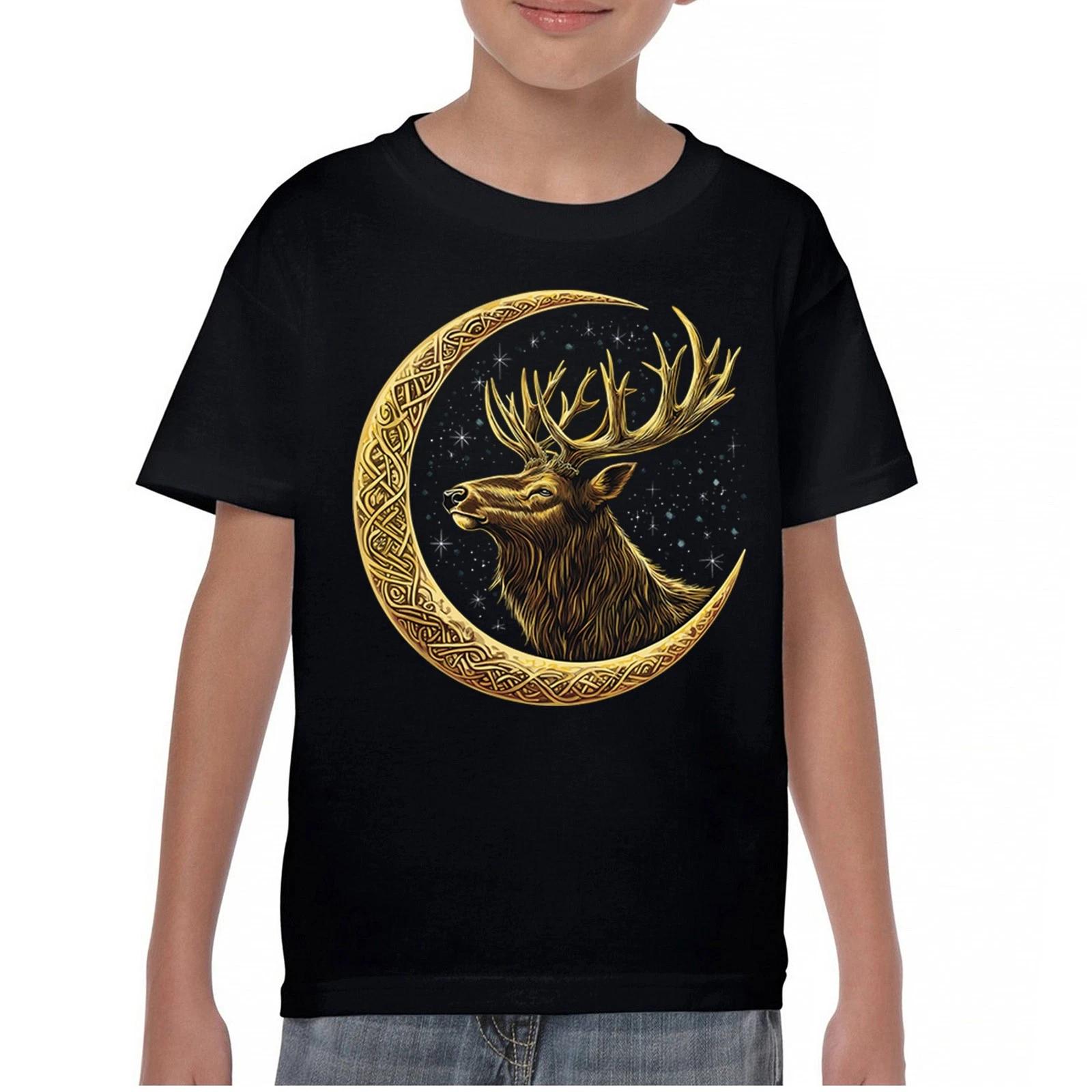

Celtic Moon Elk Youth kids boys T-Shirt North Mystic Nature Spiritual Nordic Buck Kids 100