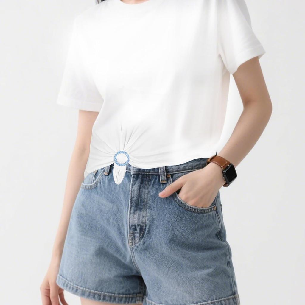 12 PCS T-shirt Tie Clips, Scarf Ring Clip, Fashion Circle Clips Buckle, Clothing Ring Wrap Holder 80s Decoration for Women Hat Scarf Dress