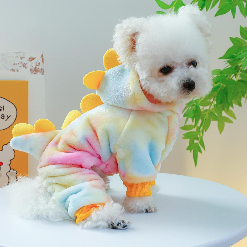 Dinosaur-Inspired Velvet Pet Suit for Small to Medium Dogs and Cats - Cozy Four-Legged Flower Design for Autumn and Winter