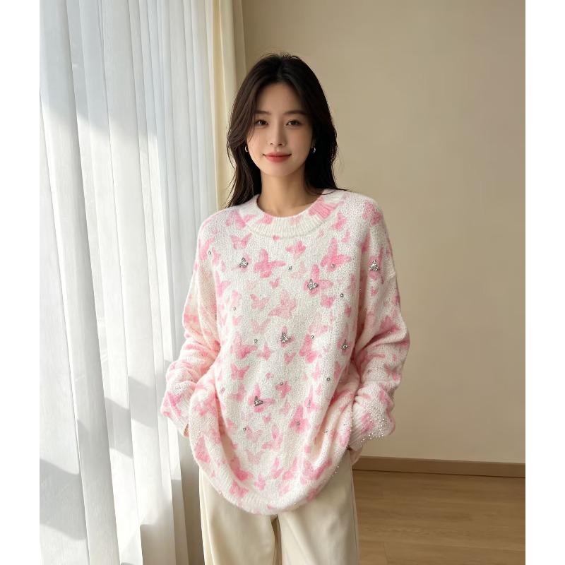 2026 Autumn Women Colorful Sweaters Knitting Basic Fashion O-Neck Style Loose Pullover Sweater