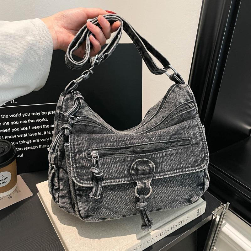 Mehrlagige Denim-Schultertasche für modische und lässige Damen, Crossbody-Tasche, Kleine quadratische Tasche