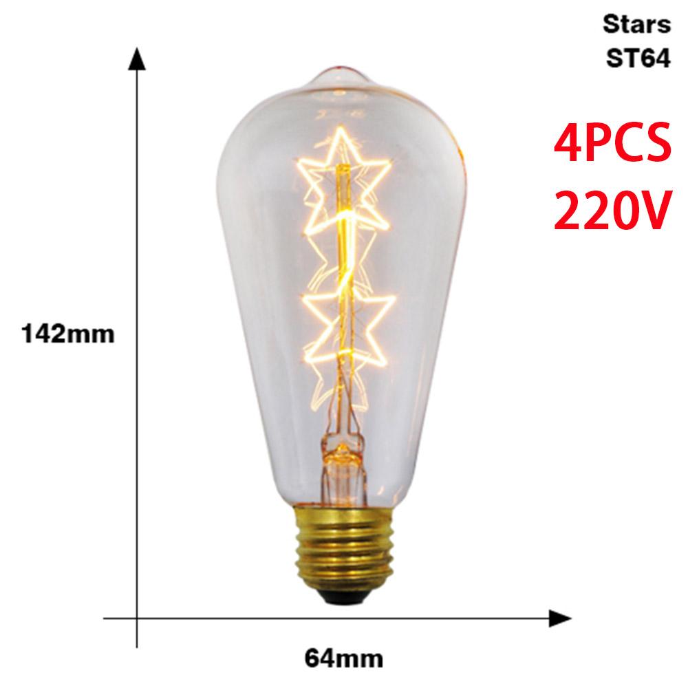 4Pcs Dimmable Retro Edison Light Bulb E27 AC220V 40W Vintage Industrial Decor Filament Bulb Lamps A19 ST64 T10 T45 G80 G95 G125