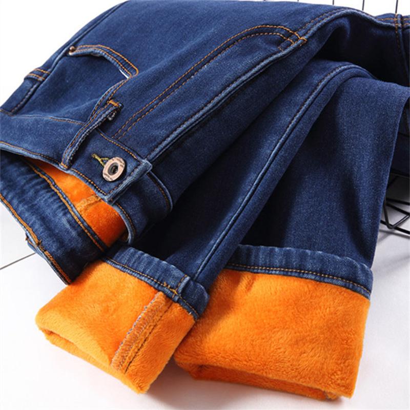 New Autumn Winter Women's Leisure Plus Velvet Thickened Skinny Jeans High Waist Thin Tight Elastic Warm Pencil Straight Pant