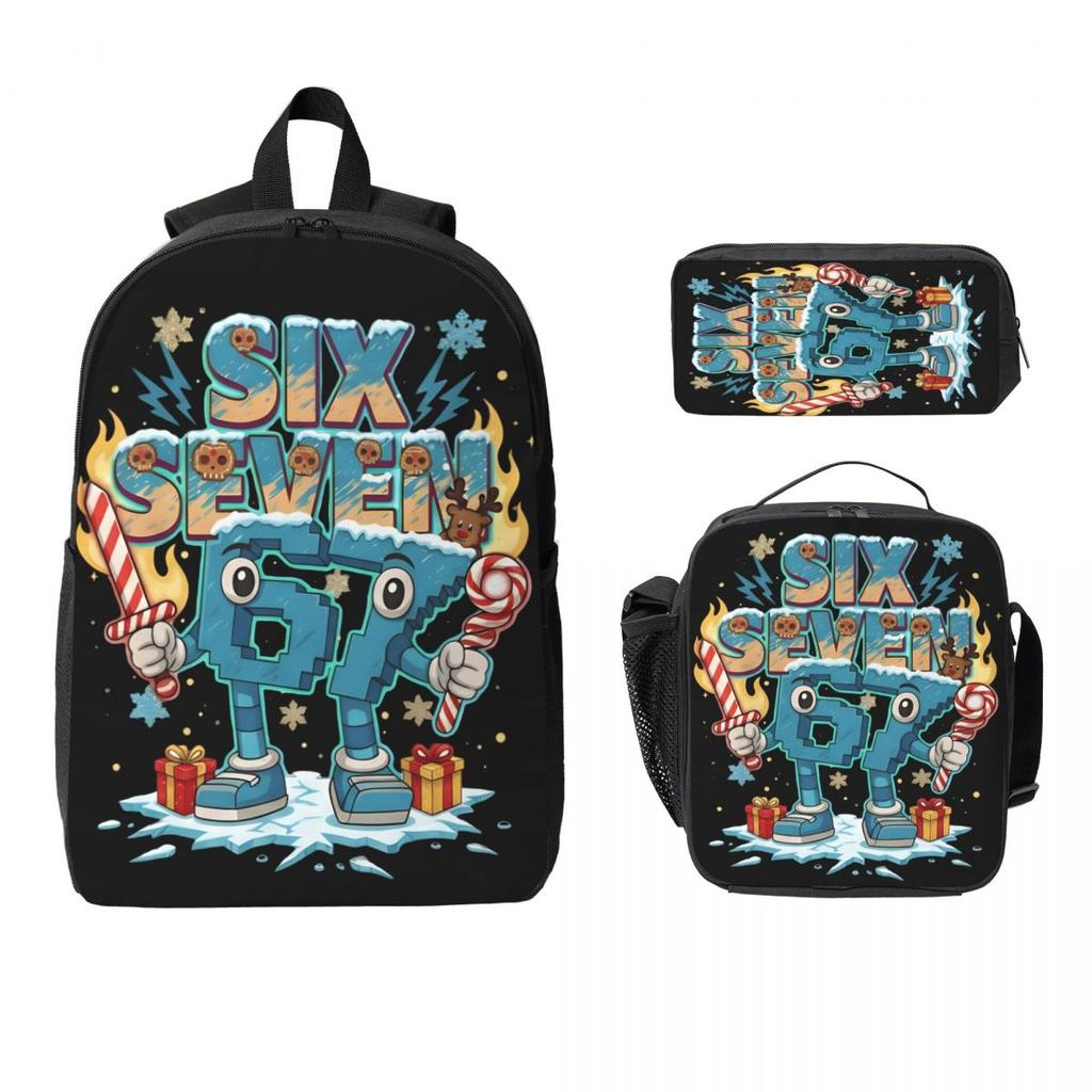 3 Peças 67 Seis Sete 6-7 Italian Brainrot Conjunto de Mochilas Escolares para Meninas Meninos Estojos Mochilas Conjuntos com Lancheira Para Mochila do Dia