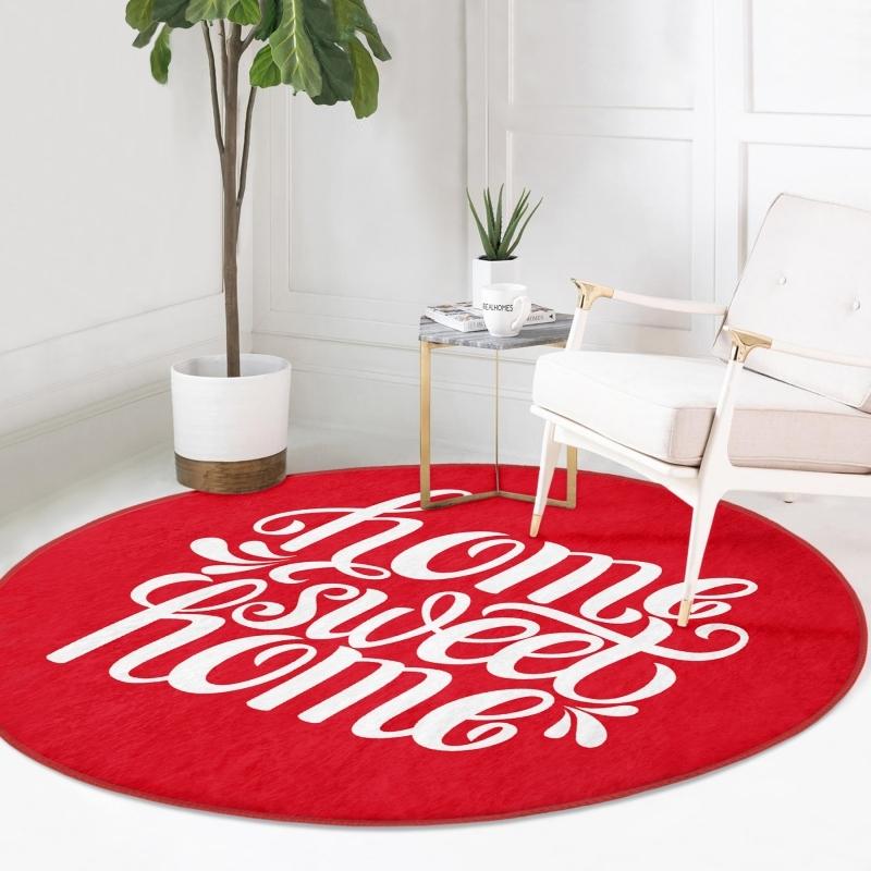 

Deymend Home Sweet Цифровой печатный бордовый красный коридор и прихожая моющийся нескользящий круглый ковер