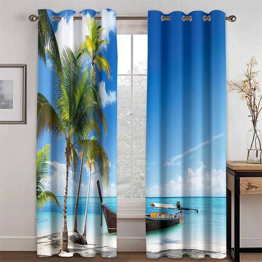 Summer Sea Beach Printed Curtains for Living Room Bedroom Coastal Landscape Home Decor