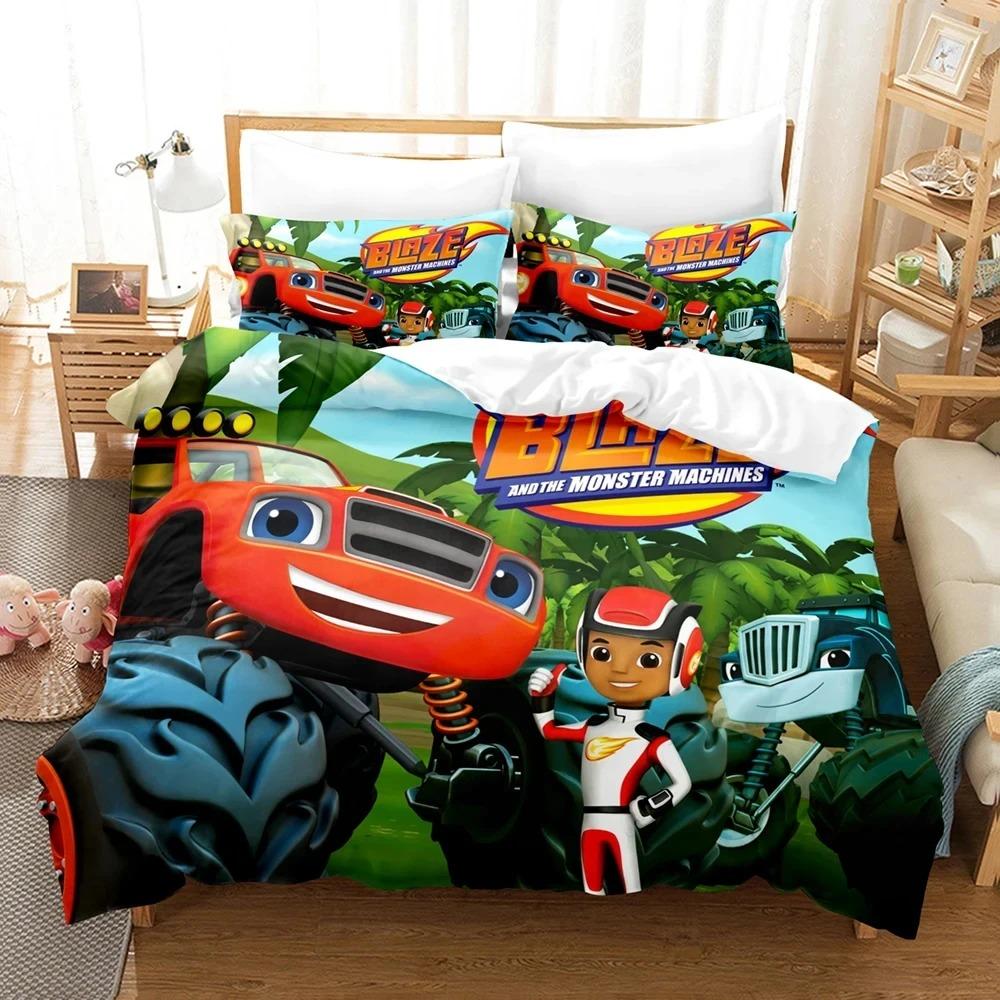 new Blaze Cartoon Monster Machines Bedding Set,Duvet Cover Bed Set Quilt Cover Pillowcase,King Queen Twin Size Boys Girls Adults