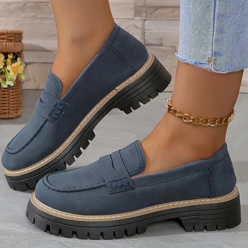Fashion Spring Brown Flats Shoes Women Elegant Platform Loafers Woman Thick Sole Shoes For Women Slip On Leather Shoes Ladies Shoe
