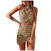 Women's Sexy Slim Fit Sleeveless Cropped Navel Striped  Dress