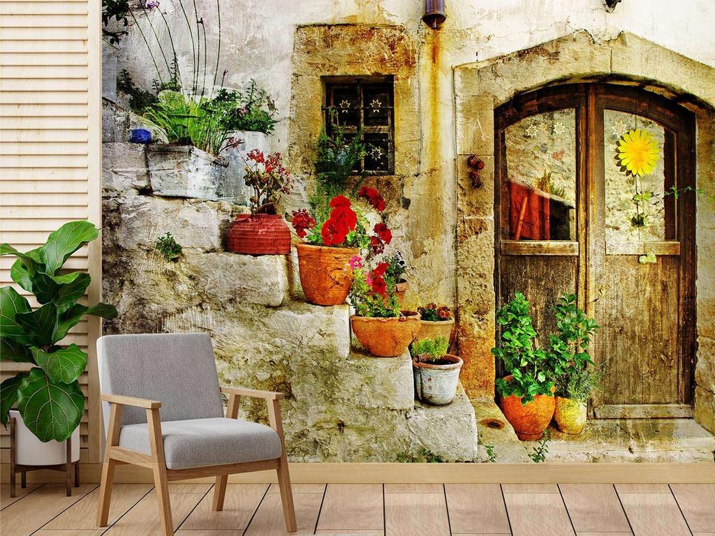 Wallpaper Tuscany flowers on the stairs