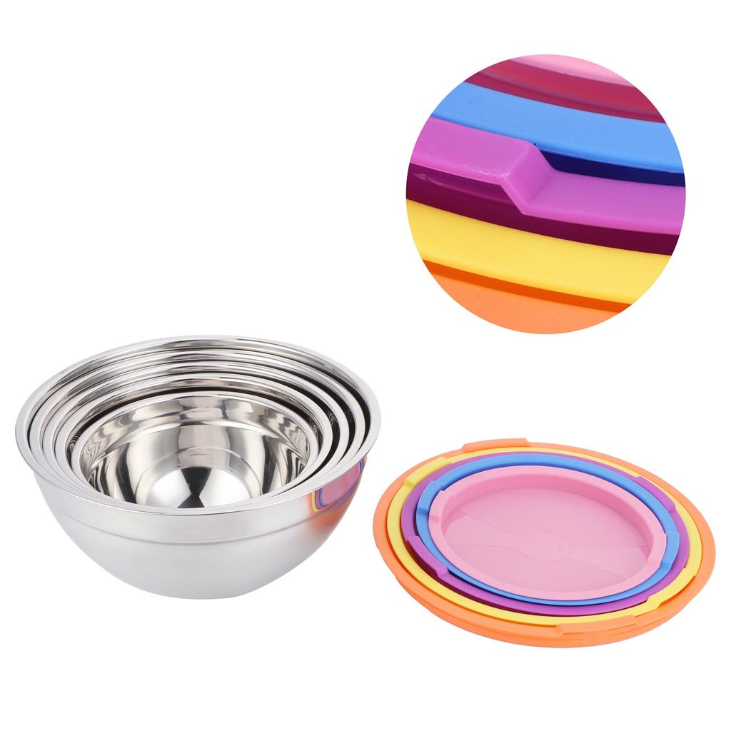 5pcs/set Stainless Steel Mixing Bowl Food Storage Preservation Box with Lids Cookware for Home Kitchen