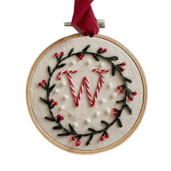 DIY Embroidered Christmas Ornaments Personalized Initial A–Z Monogram Embroidery Set Mini Handmade Christmas Embroidery