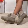 Modische Schnür-Stiefeletten aus Kunstfell für Damen Herbst Winter Warme Plüsch-Kurzstiefel Frau Bequeme Anti-Rutsch Baumwollgepolsterte Schuhe 42