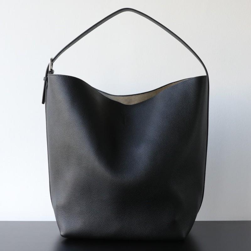 Minimalist Leather Bucket Tote Bag Women Top-Grain Cowhide Casual Shoulder Handbag With Hook Urban Chic Style
