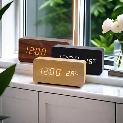 Wood Clock Electronic Clock Creative Wooden Digital Clock Voice Controlled Thermometer Electronic Alarm Clock