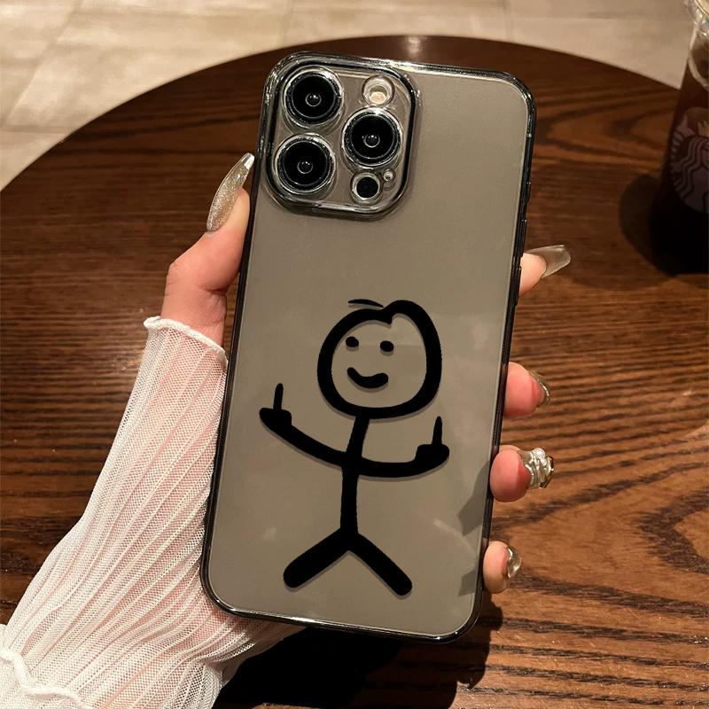 Unny Meme Stick Figure TPU Phone Case For IPhone 15 14 13 12 11 Pro Max X XR XS 8 7 Plus, Clear Shockproof Protective Cover