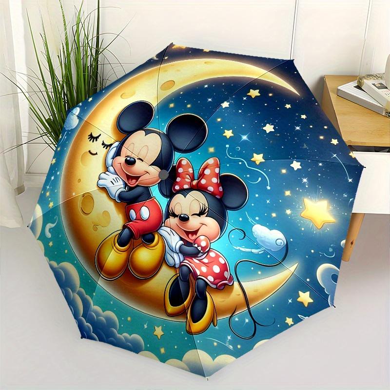 

Mickey Mouse, Minnie Mouse Themed Automatic opening and closing folding umbrella, 8 rib windproof, compact travel design, suitable for all o