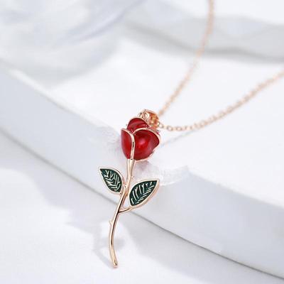 Elegant Rose Flower Metal Pendant Women Necklace Long Chain Fashion Party Daily Jewelry
