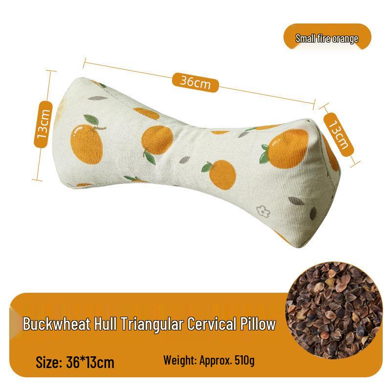 Neck Support Pillow - Rice Grain Pattern, Cotton Fabric, Natural Buckwheat, One-Piece for Family Sleep Aid