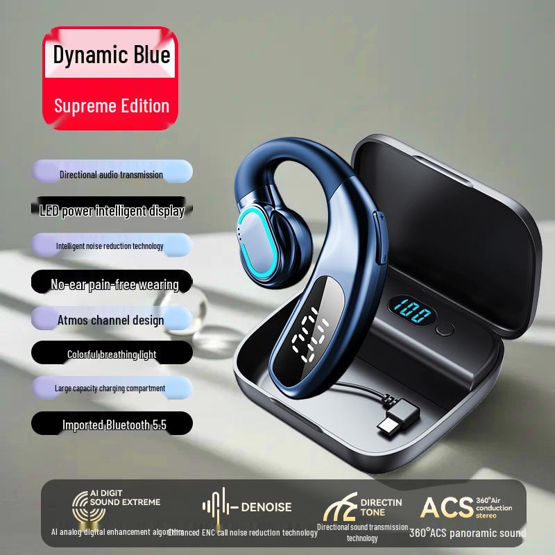 F80 Bluetooth Earphones: Over-Ear, Air Conduction, Single-Ear with Digital Display