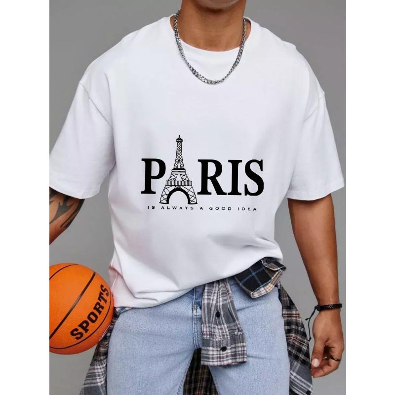 Cotton T Shirt White Paris Eiffel Tower Graphic and Text Paris Is Always A Good Idea Casual Wear for Men and Women