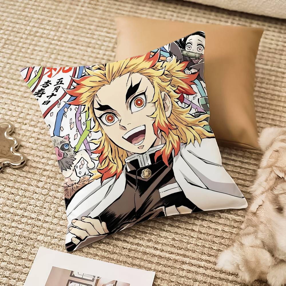 R-Rengoku Kyoujurou Pillow Case Anti-dustmite Pillowcase Invisible Zipper Silky Short Plush Sofa Cushion Cover